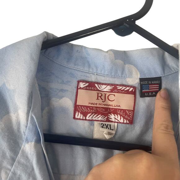 RJC Men's Size 2XL Hawaiian Palm Tree Vacation‎ Blue Button Up - Picture 6 of 9